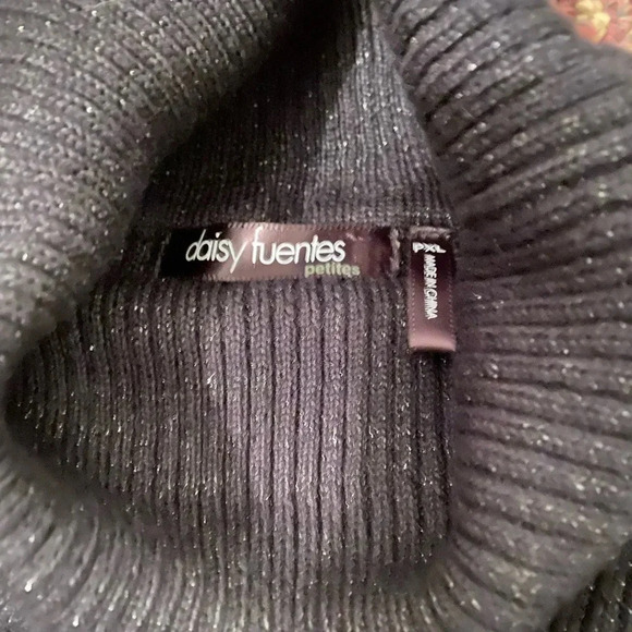 Daisy Fuentes Petites Black Metallic Short Sleeve Turtle Neck Size PXL - Picture 5 of 5